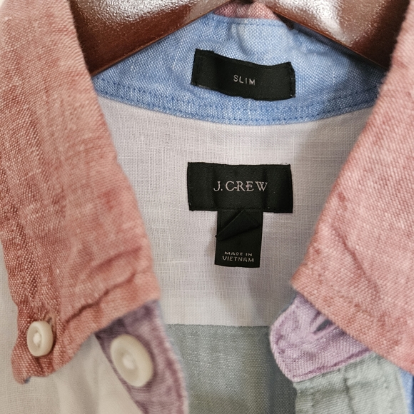 JCrew men's linen button down shirt multicolor patchwork size small - Picture 2 of 7